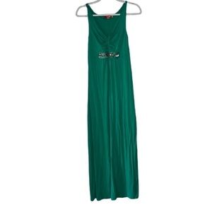 Boden Glamorous Bead Sequin Summer Maxi Dress Green US 2 UK 6 Sleeveless FLAWED.